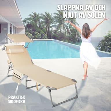 tectake Solstol Chloé, 4-stegs justering med nackkudde och ficka - beige