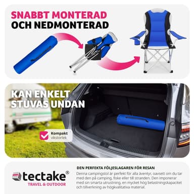 tectake Campingstol med stoppad dyna, hopfällbar - blå