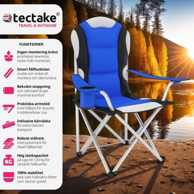 tectake Campingstol med stoppad dyna, hopfällbar - blå