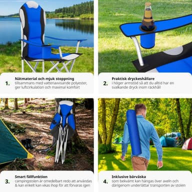tectake Campingstol med stoppad dyna, hopfällbar - blå