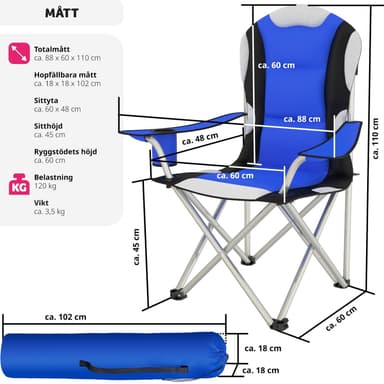 tectake Campingstol med stoppad dyna, hopfällbar - blå