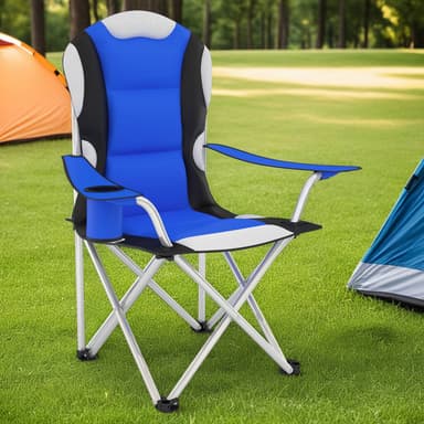 tectake Campingstol med stoppad dyna, hopfällbar - blå