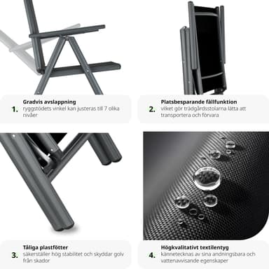 tectake 8 hopfällbara trädgårdsstolar i aluminium - antracit