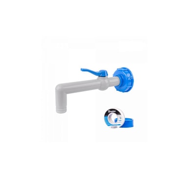 Set PP 90° kran med IBCS60x6 adapter för 19 mm slang med PTFE tejp