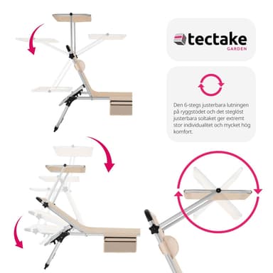tectake Solstol Aurelie i aluminium, 6-stegs justerbar - beige