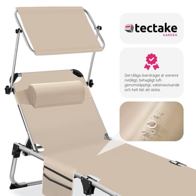 tectake Solstol Aurelie i aluminium, 6-stegs justerbar - beige