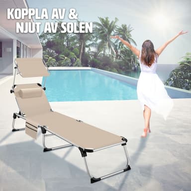 tectake Solstol Aurelie i aluminium, 6-stegs justerbar - beige