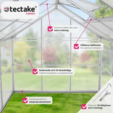 tectake Aluminiumväxthus med fundament - 250 x 185 x 195 cm