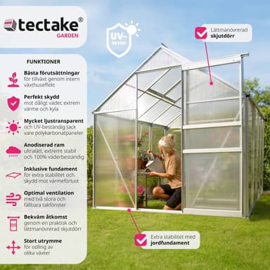 tectake Aluminiumväxthus med fundament - 250 x 185 x 195 cm