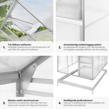 tectake Aluminiumväxthus med fundament - 250 x 185 x 195 cm