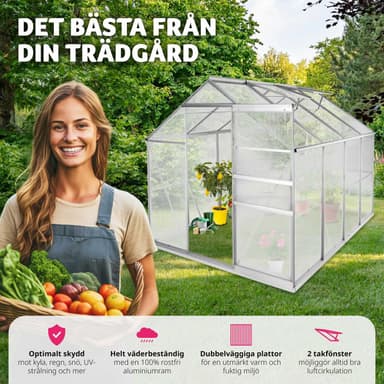 tectake Aluminiumväxthus med fundament - 250 x 185 x 195 cm