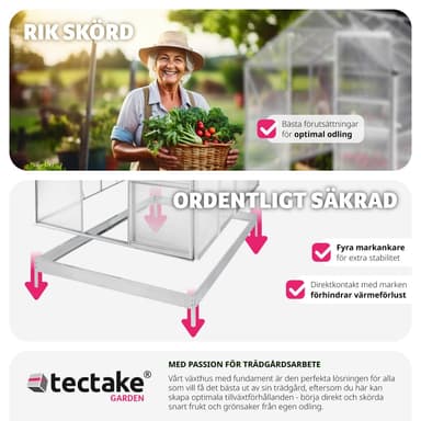 tectake Aluminiumväxthus med fundament - 250 x 185 x 195 cm
