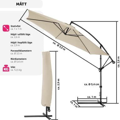 tectake Parasoll 350 cm - beige
