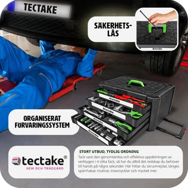 tectake Verktygslåda med 4 lådor 899 delar - svart