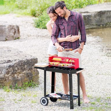 tectake Kolgrill med två hjul - svart/röd