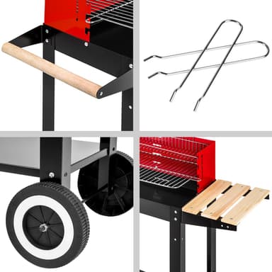 tectake Kolgrill med två hjul - svart/röd