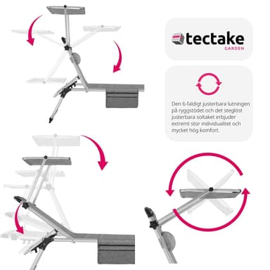 tectake Solstol Lorella, vadderad, hopfällbar - gråmelerad