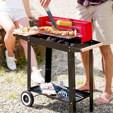 tectake Kolgrill med två hjul - svart/röd