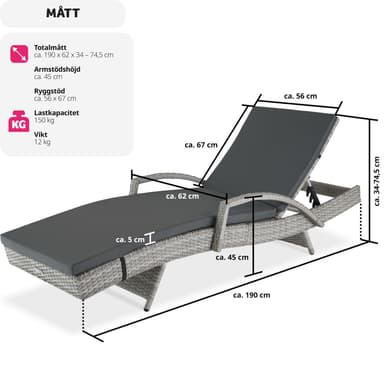 tectake Solsäng Océane i konstrotting med aluminiumram - ljusgrå