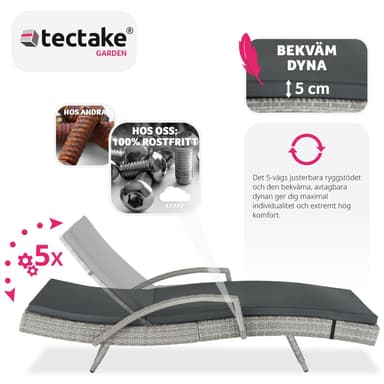 tectake Solsäng Océane i konstrotting med aluminiumram - ljusgrå