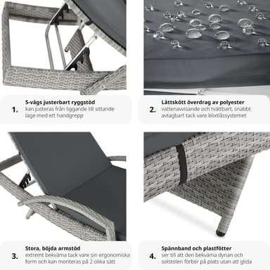 tectake Solsäng Océane i konstrotting med aluminiumram - ljusgrå