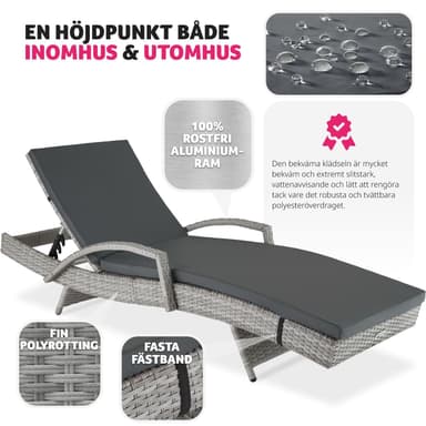 tectake Solsäng Océane i konstrotting med aluminiumram - ljusgrå