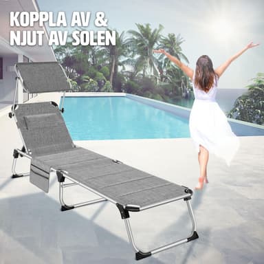 tectake Solstol Lorella, vadderad, hopfällbar - gråmelerad