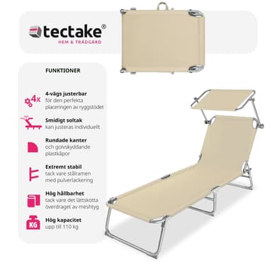 tectake Solsäng med soltak - beige
