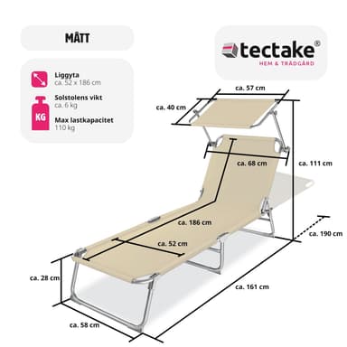 tectake Solsäng med soltak - beige