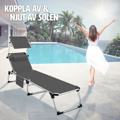 tectake Solstol Aurelie i aluminium, 6-stegs justerbar - grå