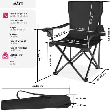 tectake 2 Campingstolar Gil - svart