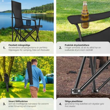 tectake 2 Campingstolar Gil - svart