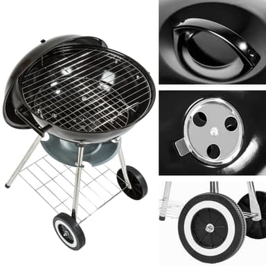 tectake Klotgrill 41,5 cm diameter, galvaniserad med hjul - svart