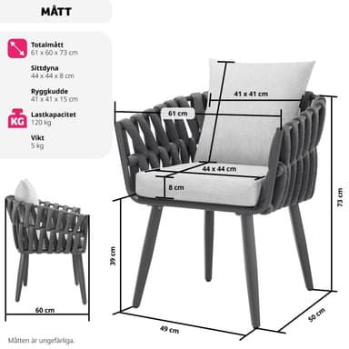 tectake Stol Lugano i repdesign med aluminiumram - antracit