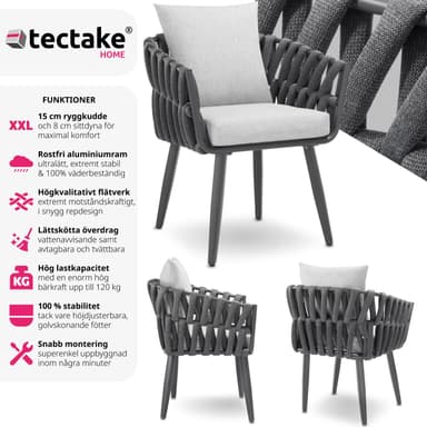 tectake Stol Lugano i repdesign med aluminiumram - antracit