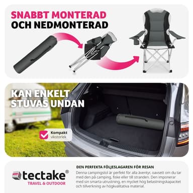 tectake Campingstol med stoppad dyna, hopfällbar - grå
