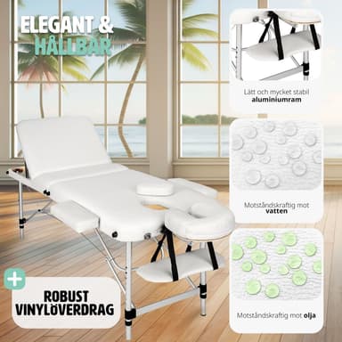 tectake 3-zons massagebänk i aluminium 5 cm stoppning + väska - vit