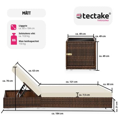 tectake 2 solsängar med bord set i konstrotting aluminium - brun
