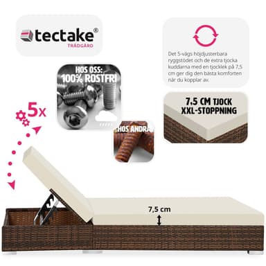 tectake 2 solsängar med bord set i konstrotting aluminium - brun