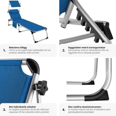 tectake Solstol Aurelie i aluminium, 6-stegs justerbar - blå