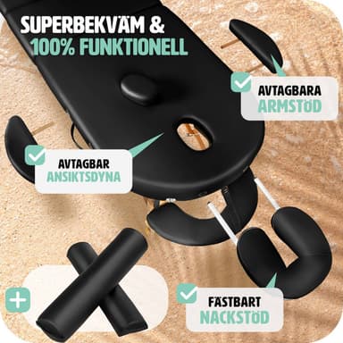 tectake 3-zons oval massagebänk med 5 cm stoppning, kuddar och träram - svart