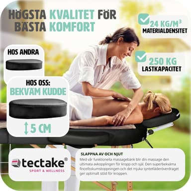 tectake 3-zons oval massagebänk med 5 cm stoppning, kuddar och träram - svart