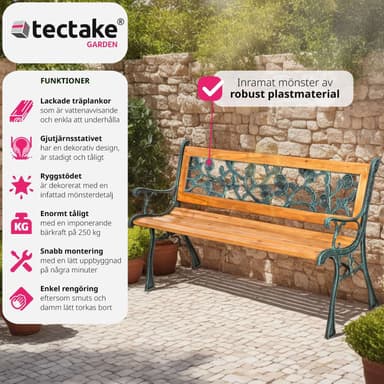 tectake Trädgårdsbänk Marina Sittbänk 2-sits av trä och gjutjärn 124x52x74cm - brun