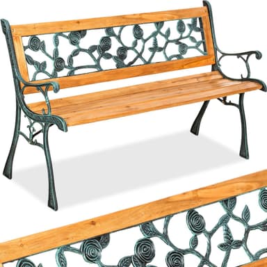 tectake Trädgårdsbänk Marina Sittbänk 2-sits av trä och gjutjärn 124x52x74cm - brun