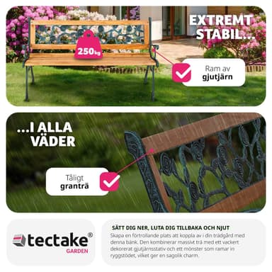 tectake Trädgårdsbänk Marina Sittbänk 2-sits av trä och gjutjärn 124x52x74cm - brun