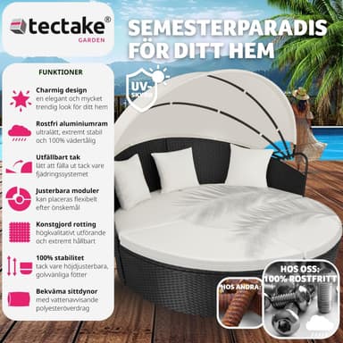 tectake Solsäng i konstrotting med aluminiumram och soltak - svart
