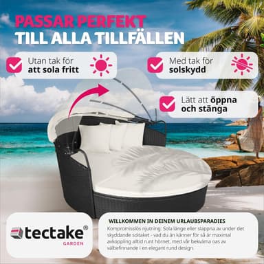 tectake Solsäng i konstrotting med aluminiumram och soltak - svart