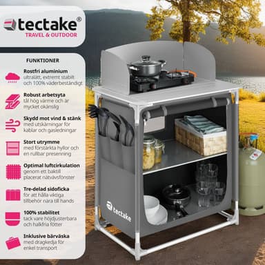 tectake Campingkök Premium med 2 fack - grå