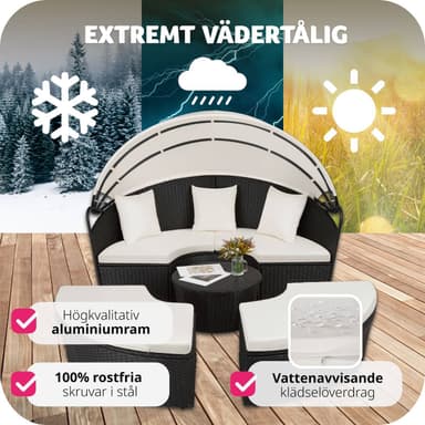 tectake Solsäng i konstrotting med aluminiumram och soltak - svart