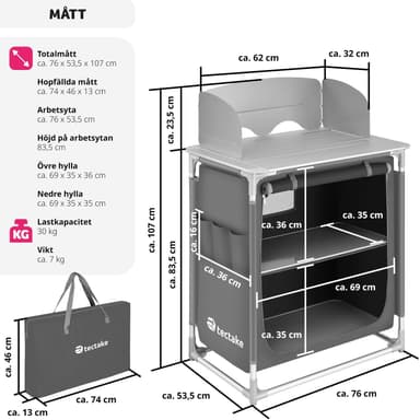 tectake Campingkök Premium med 2 fack - grå